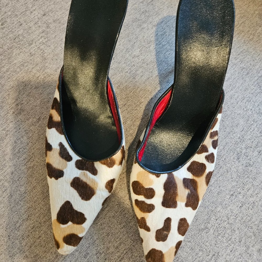 Gunmetal (Made in Italy) vintage pony-hair kitten heel mules - 6.5